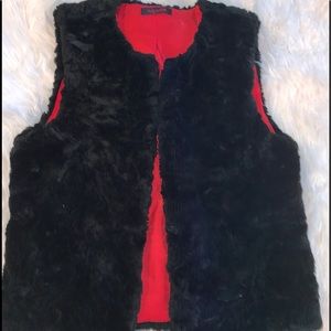 Faux Fur Vest with Red Satin Inside